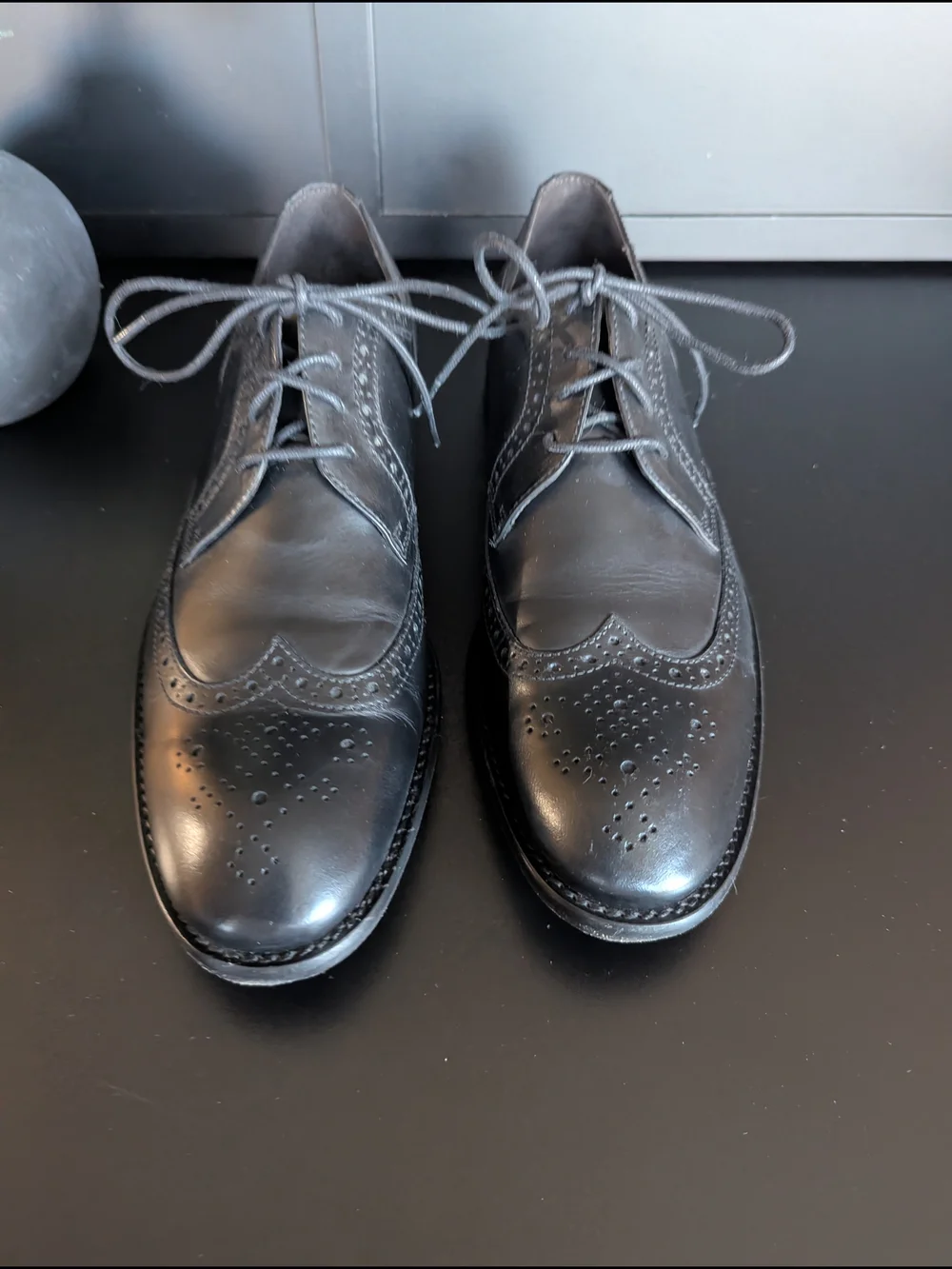 John Varvatos Black Leather Wingtip Derby Dress Shoes